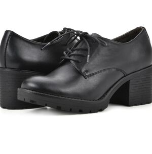 White Mountain Black Leather Lace-Up Heeled Boots